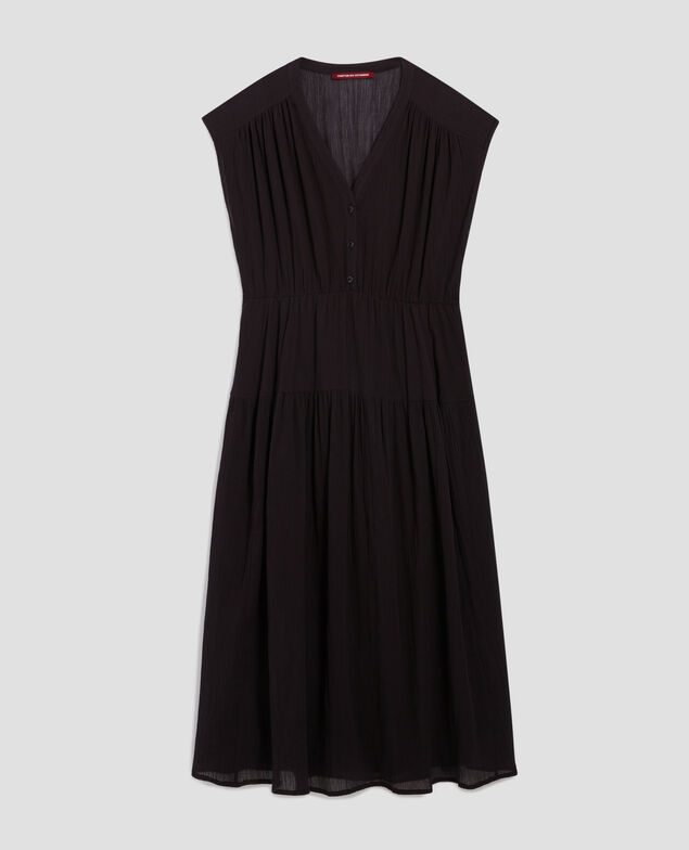 Vestido largo de algodón plisado H091 black beauty