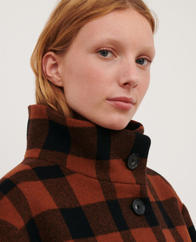 Abrigo corto de lana mezclada 8861 29 darkorange check