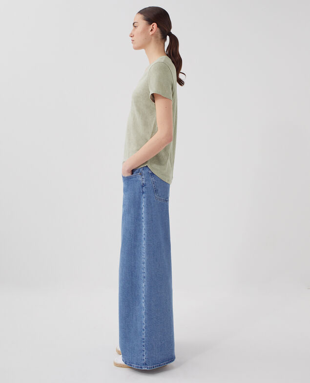 SARAH - Camiseta de lino con cuello de pico U520 green