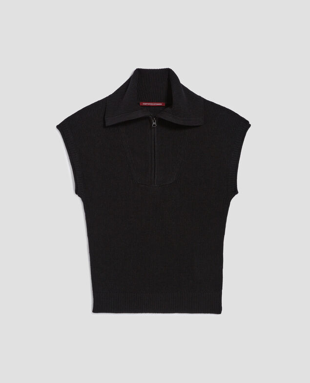 Jersey de lino sin mangas con cuello de cremallera H091 black beauty