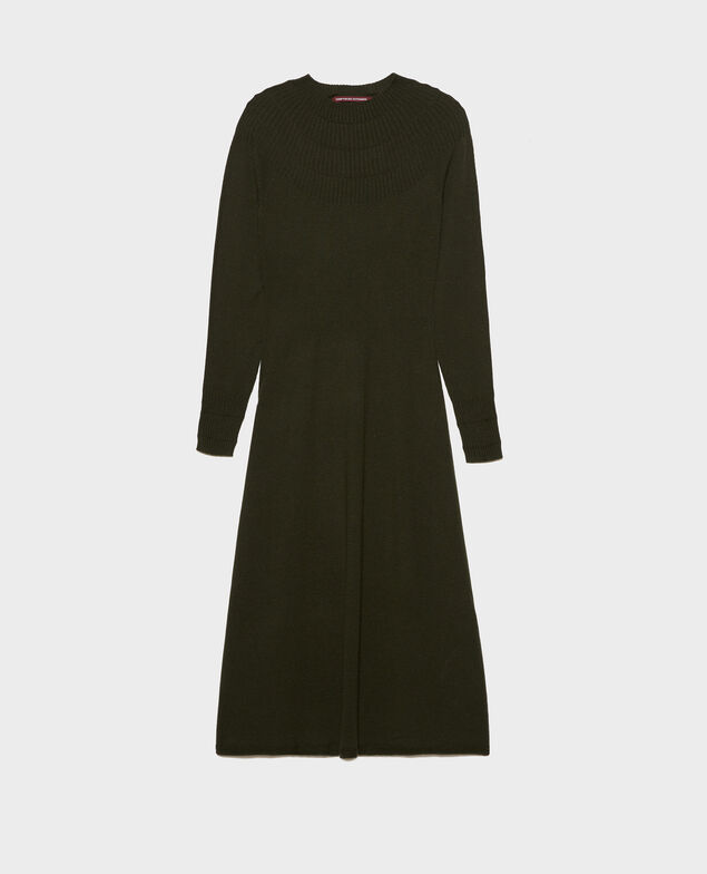 Vestido evasé de lana merino Military green