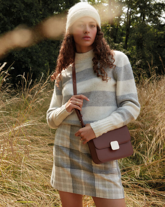Falda corta de lana mezclada A003 WHITE CHECK