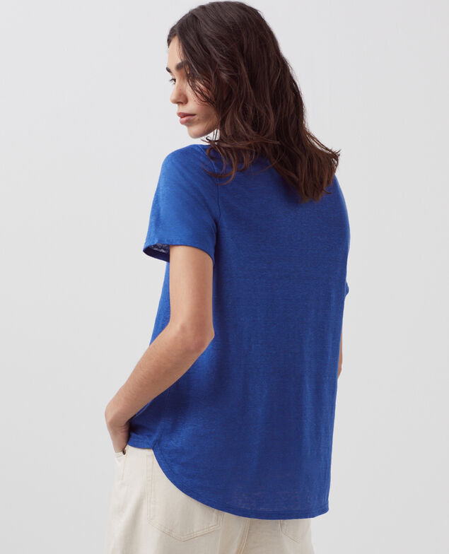 SARAH - Camiseta de lino con cuello de pico H660 sodalite blue