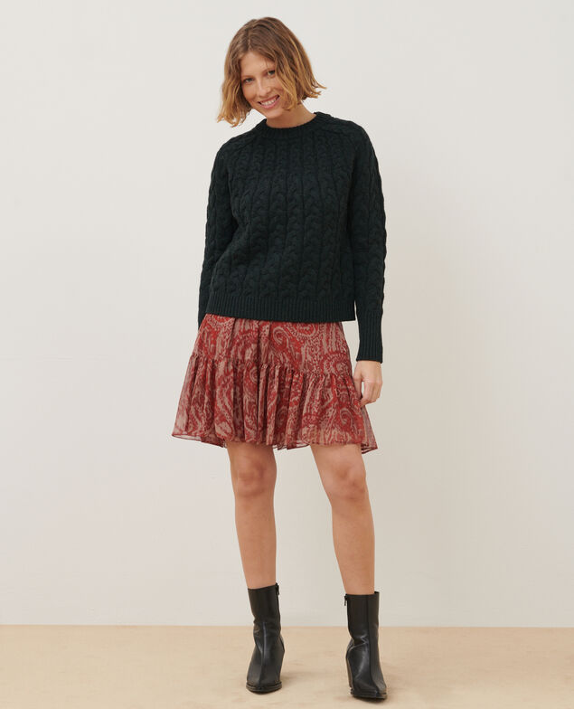 Falda corta fluida de paño A182 print ikat wine 3wsk148p10