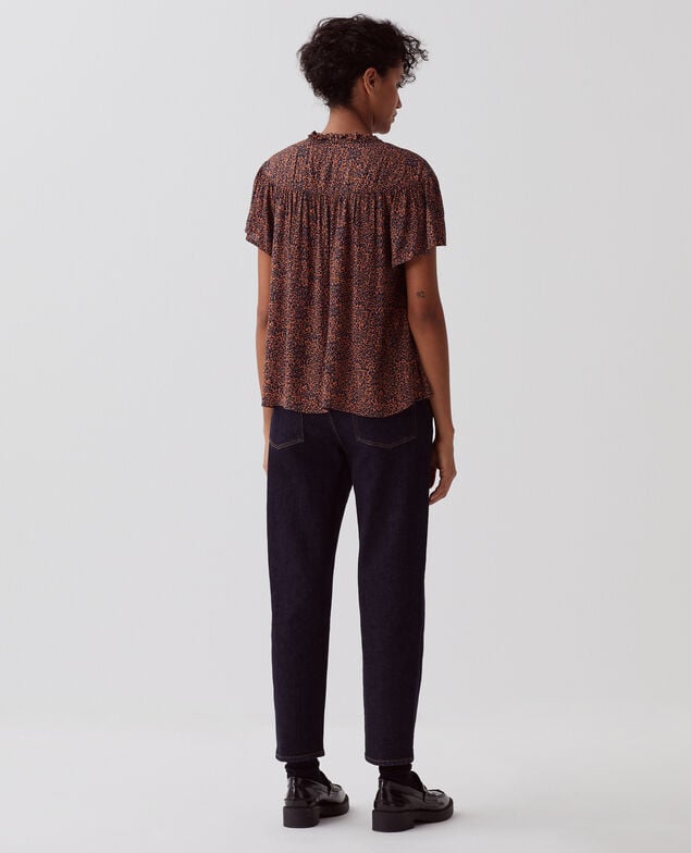 Blusa fluida de manga corta I480 leo brown