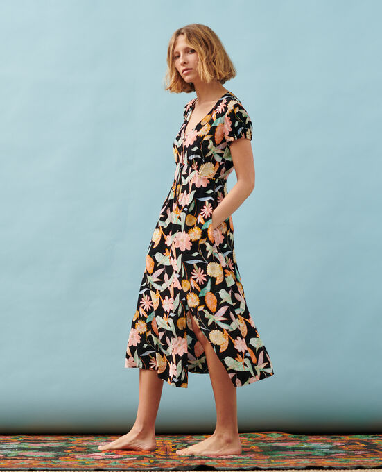 LUDIVINE - Vestido largo fluido 0909 BLACK AUBEPINE