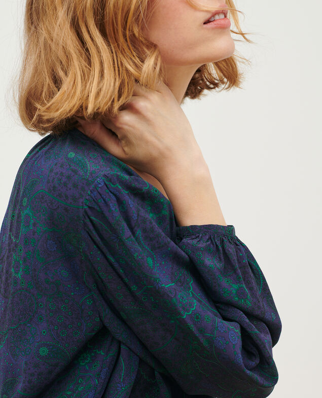 Blusa estampada fluida A684 paisley navy