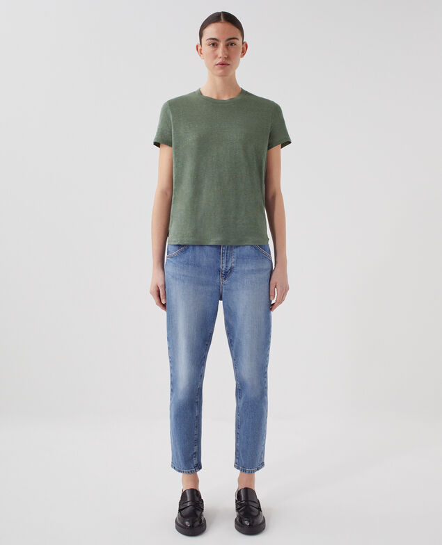 AMANDINE - Camiseta con cuello redondo de lino U570 olive