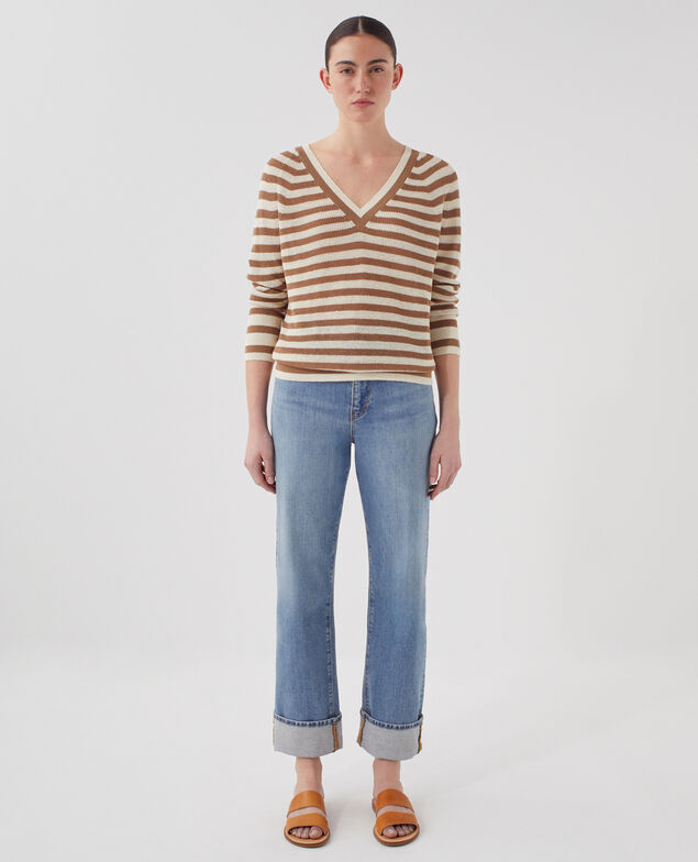 Jersey de lino con cuello de pico H321 thin gratinato