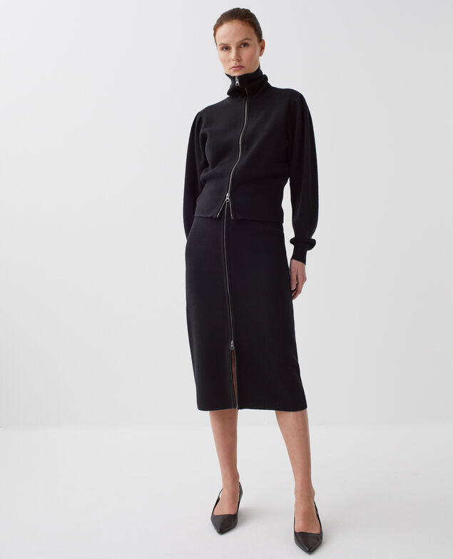 Falda midi con cremallera de lana merino H091 black beauty
