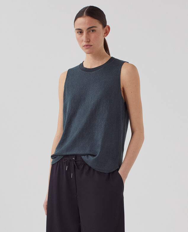 MARCELLE - Camiseta de lino sin mangas J690 blueberry