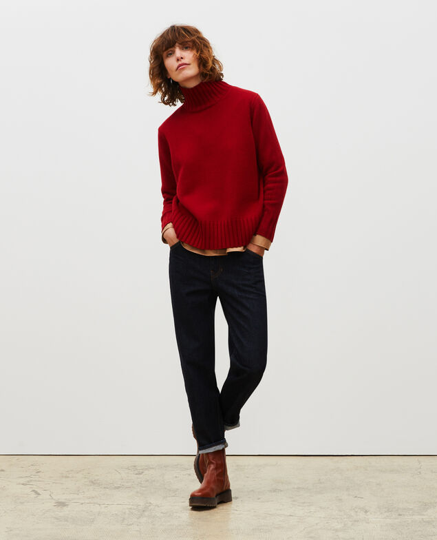 Jersey de lana de cuello alto con anchos canalés Royale red