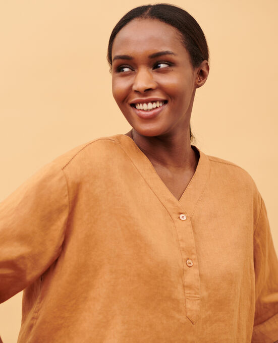Túnica amplia de lino 0320 ALMOND BROWN