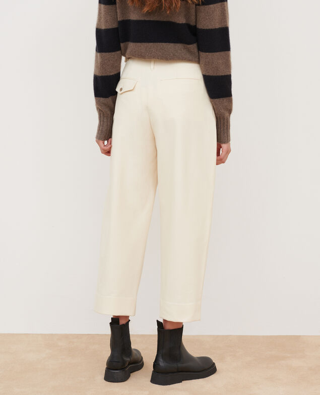 PEGGY - Pantalón carrot de sarga con punto jersey 4142 ecru 3spj020p04
