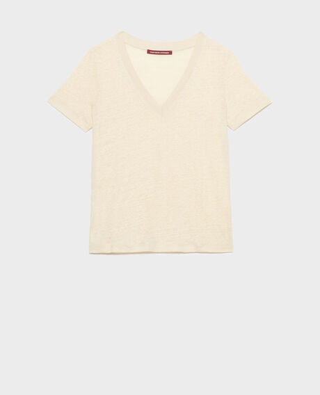 SARAH - Camiseta de lino con cuello de pico 0300 castle wall 3ste082f05