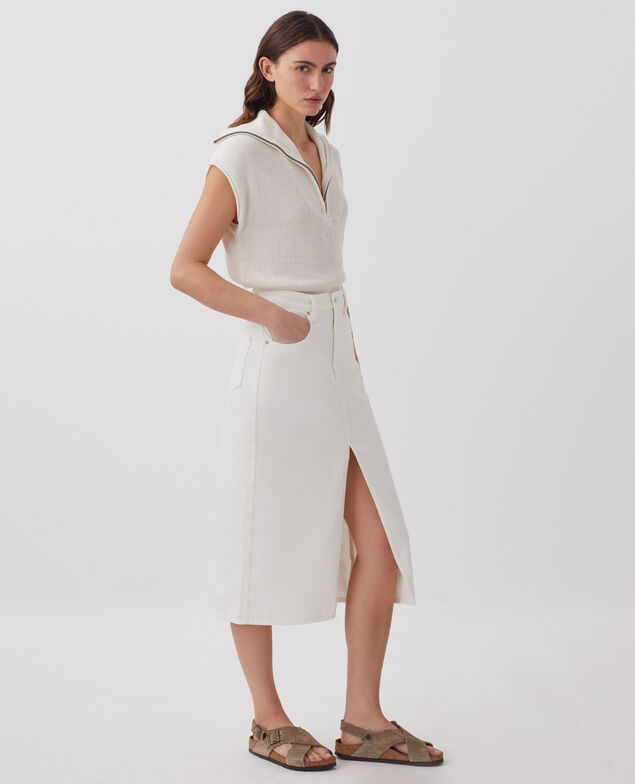 Falda midi en denim H003 white