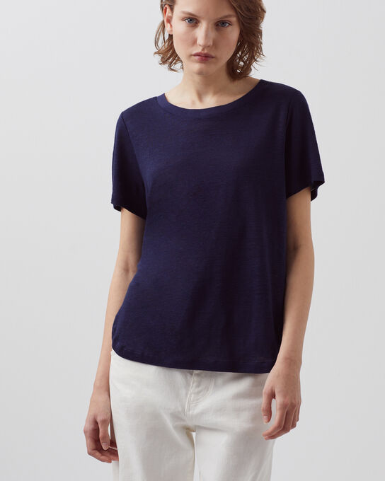 AMANDINE - Camiseta con cuello redondo de lino 68 BLUE