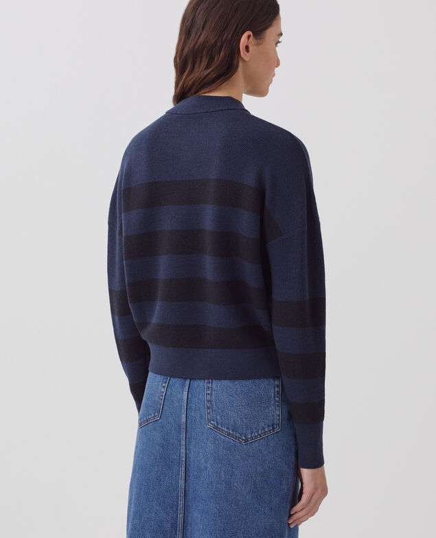Jersey marinero con cuello de pico de lana merino J092 st blue black