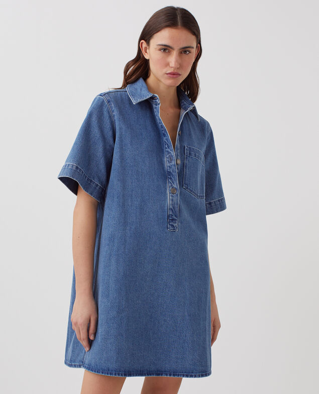 Vestido camisero corto en denim J621 light blue