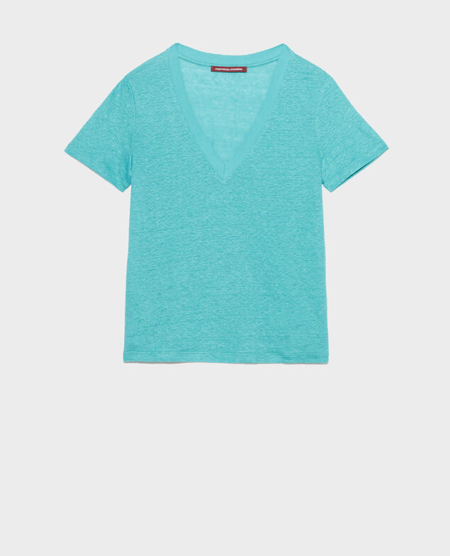 SARAH - Camiseta de lino con cuello de pico