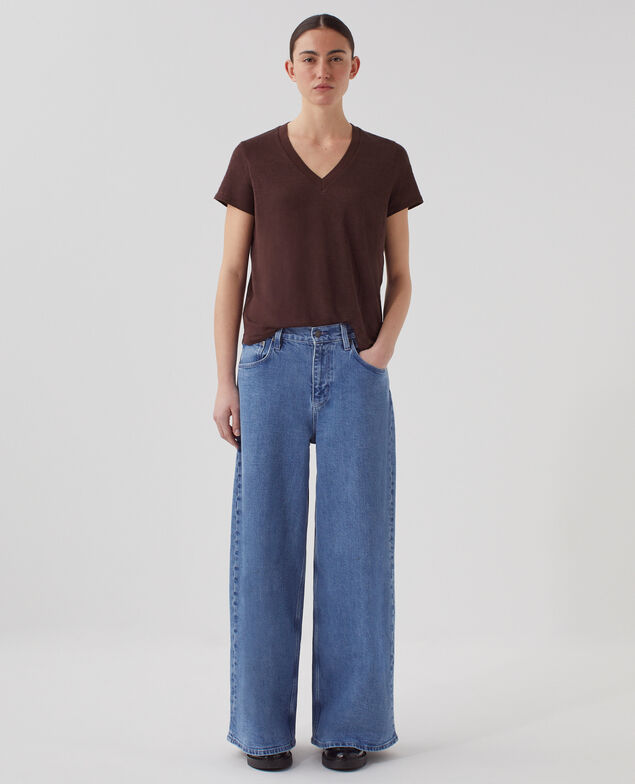 SARAH - Camiseta de lino con cuello de pico U190 wine