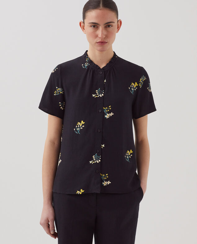 Camisa fluida de manga corta J091 fl bouquet black