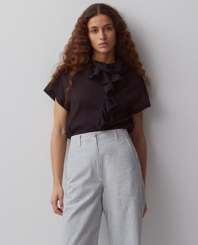 Blusa con volantes de algodón plisado H091 black beauty