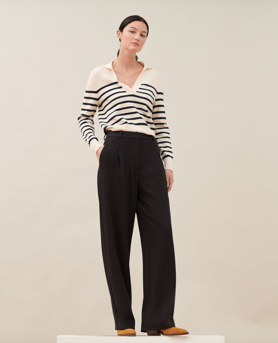 YVONNE - Pantalón ancho con pinzas 8853 09 BLACK
