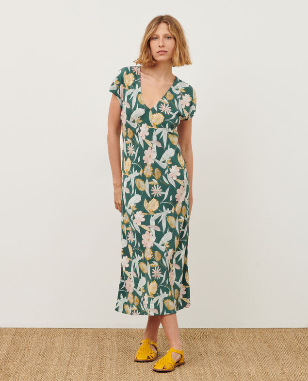 Vestido midi fluido 0331 kaki aubepine