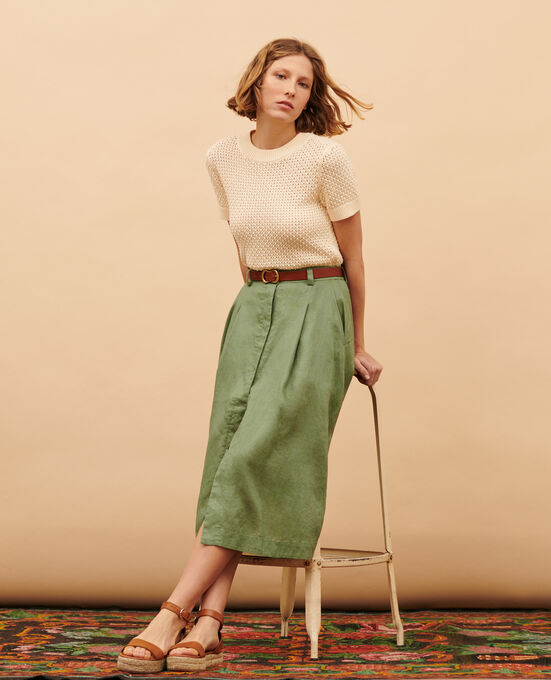 Falda larga de lino 52 GREEN