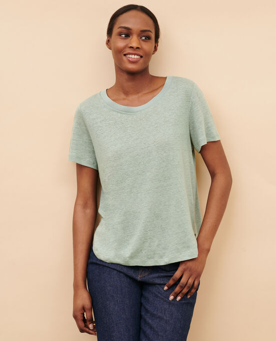 AMANDINE - Camiseta con cuello redondo de lino 50 GREEN