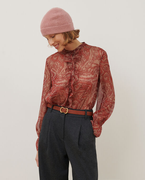 Blusa de manga larga de paño A182 PRINT IKAT WINE