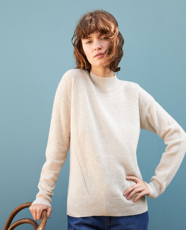 Jersey de cachemir con cuello subido  Beige