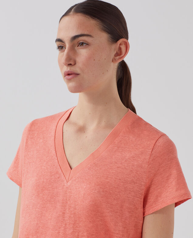 SARAH - Camiseta de lino con cuello de pico U120 pink