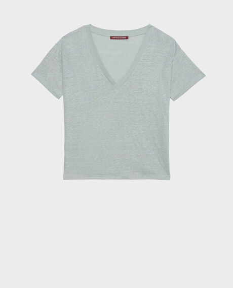 SARAH - Camiseta de lino con cuello de pico 54 green Locmelar