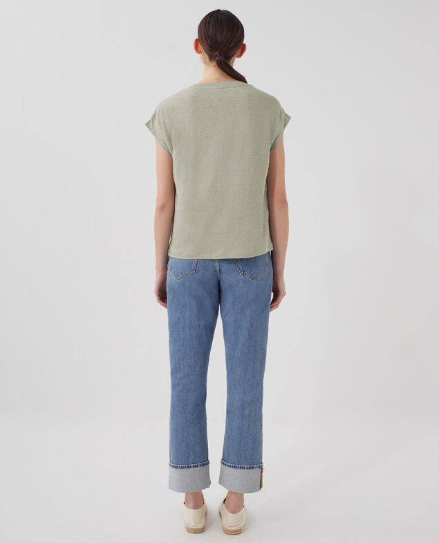 KARO - Camiseta corte caja de lino U520 green
