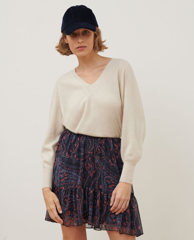 Falda corta fluida de paño A683 print ikat navy