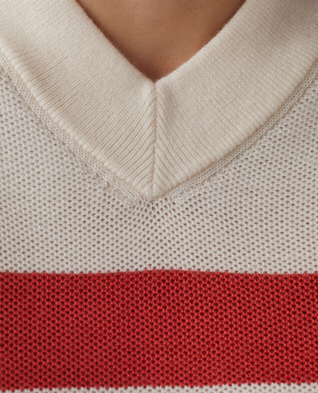 Jersey marinero con cuello de pico de lana merino J242 st ecru paprika