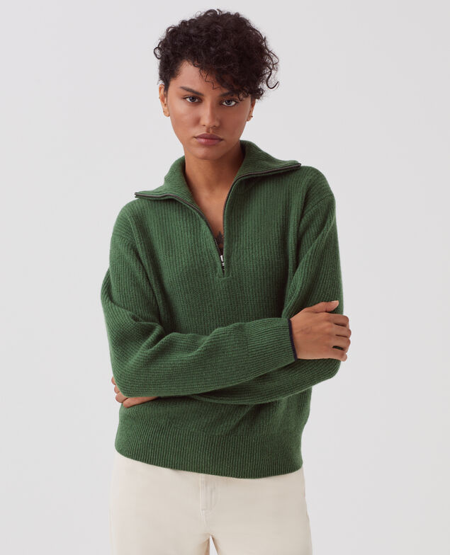 Jersey de lana con cuello de cremallera U550 green