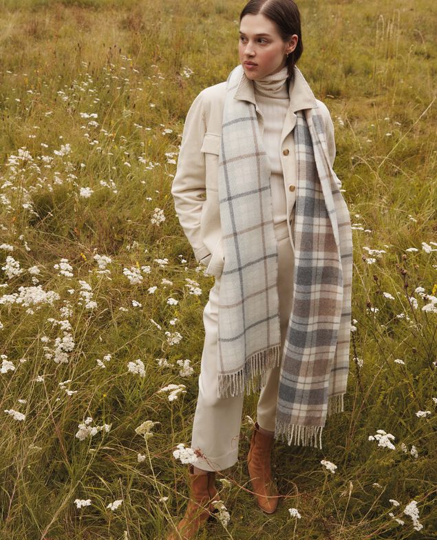 Bufanda de lana mezclada A007 white check 3wsc035