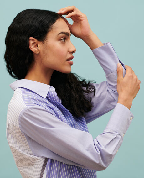 Camisa de algodón con bajo redondeado 0622 blue medium stripes 3ssh038c21