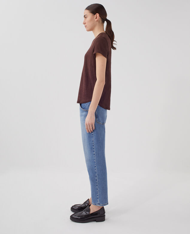 AMANDINE - Camiseta con cuello redondo de lino U190 wine