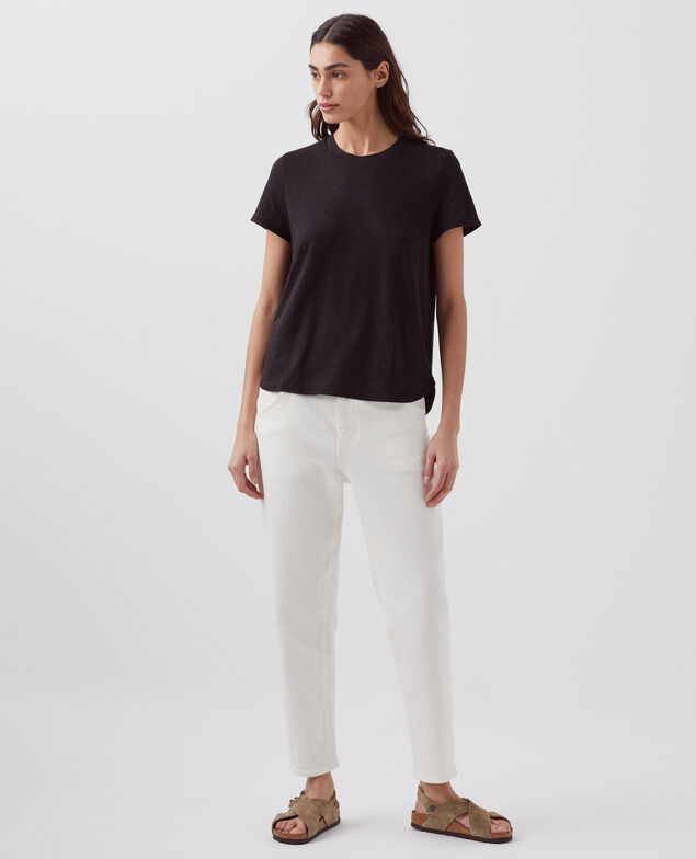 AMANDINE - Camiseta con cuello redondo de lino H091 black beauty
