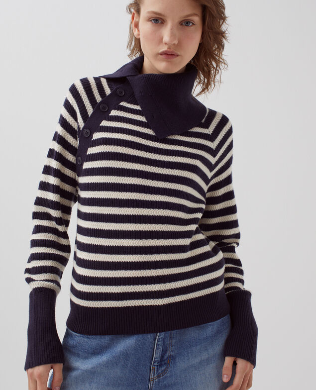 Jersey marinero de cuello con botones de lana merino I696 st ecru navy