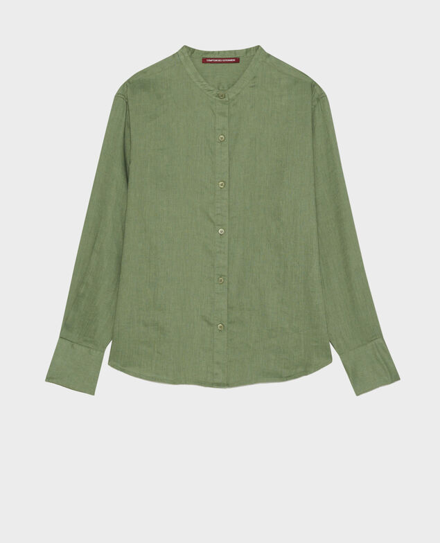 Camisa de lino sin cuello 52 green