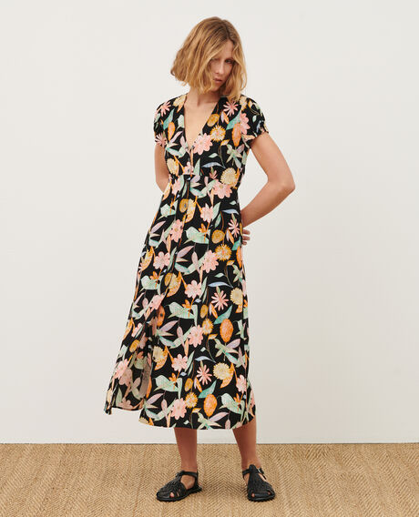 LUDIVINE - Vestido largo fluido 0909 black aubepine 3sdr167v02