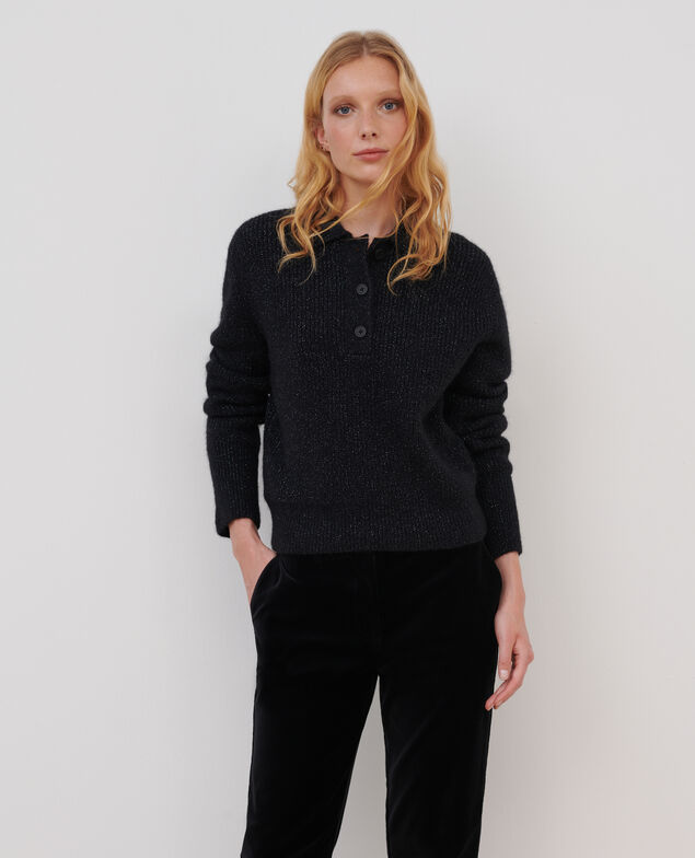 Jersey cuello polo de alpaca mezclada A092 black knit 3wju049w41