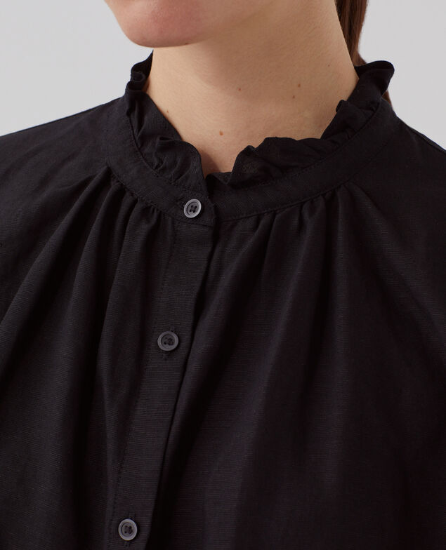 Camisa sin mangas con cuello de volantes U090 black