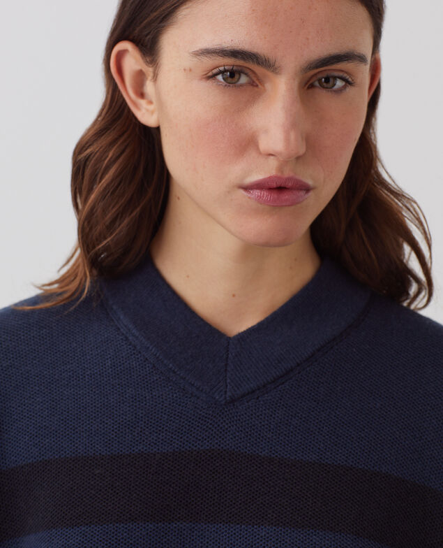 Jersey marinero con cuello de pico de lana merino J092 st blue black