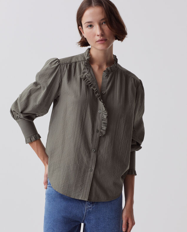 Camisa de manga larga de algodón J560 basil dark green